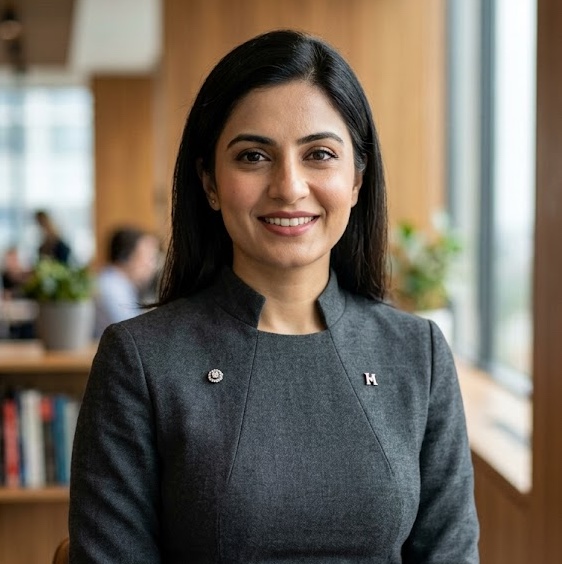 Portrait of a UK admissions counsellor smiling at her desk
